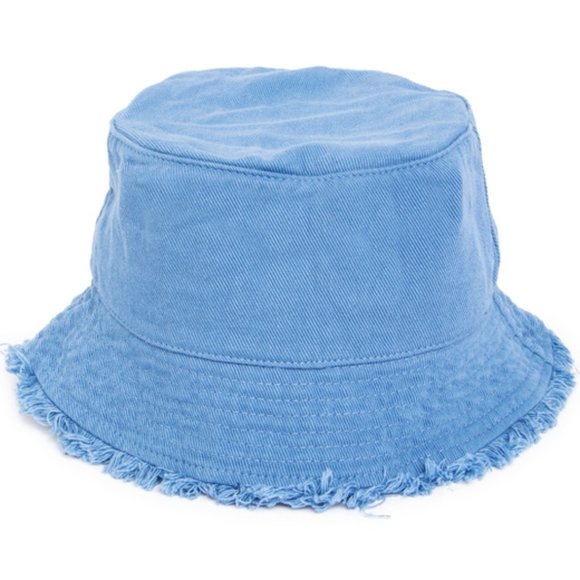 Blue and White Frayed Cotton Summer Bucket Hats - Picture 2 of 10